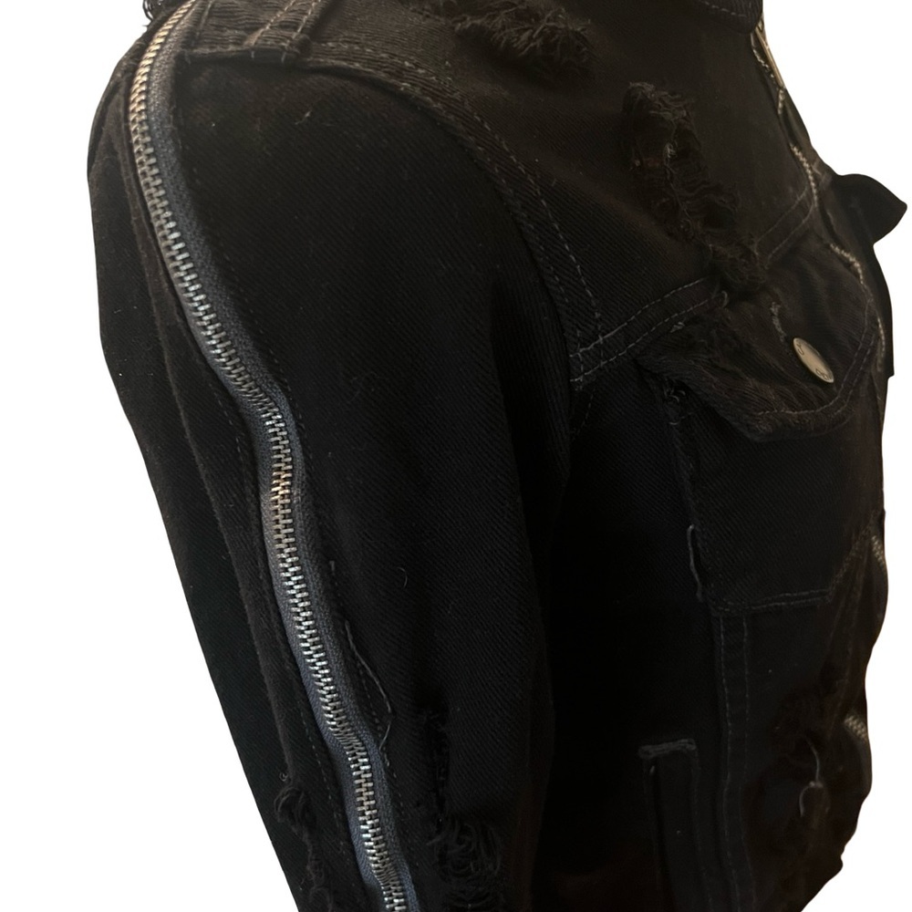 CARMAR Distressed Black Denim Moto Jacket - Picture 5 of 13